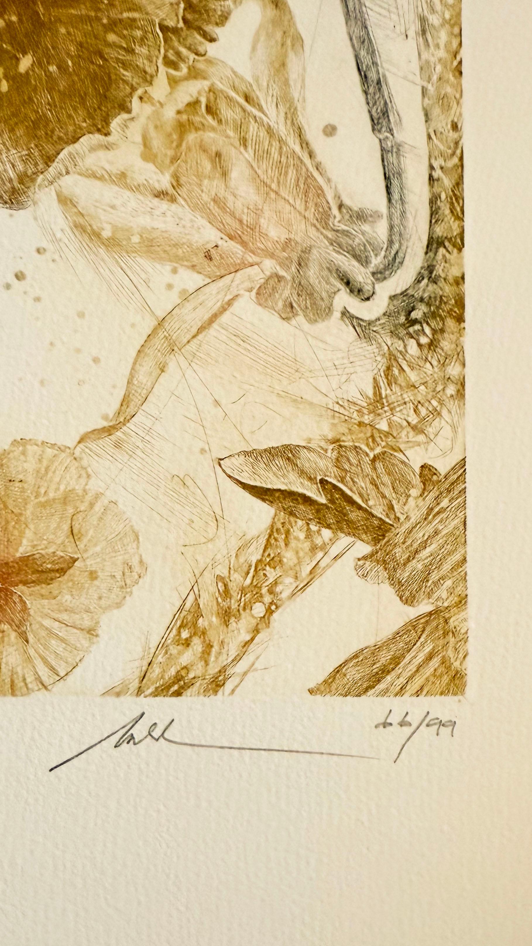 Édition signée 66 / 99 
Gravure au trait sur papier Arches 
Taille de l'image 19 x 11 1/in 
Format du papier 26 x 19 1/2 in. 
Maté 29.5 x 21 pouces 


