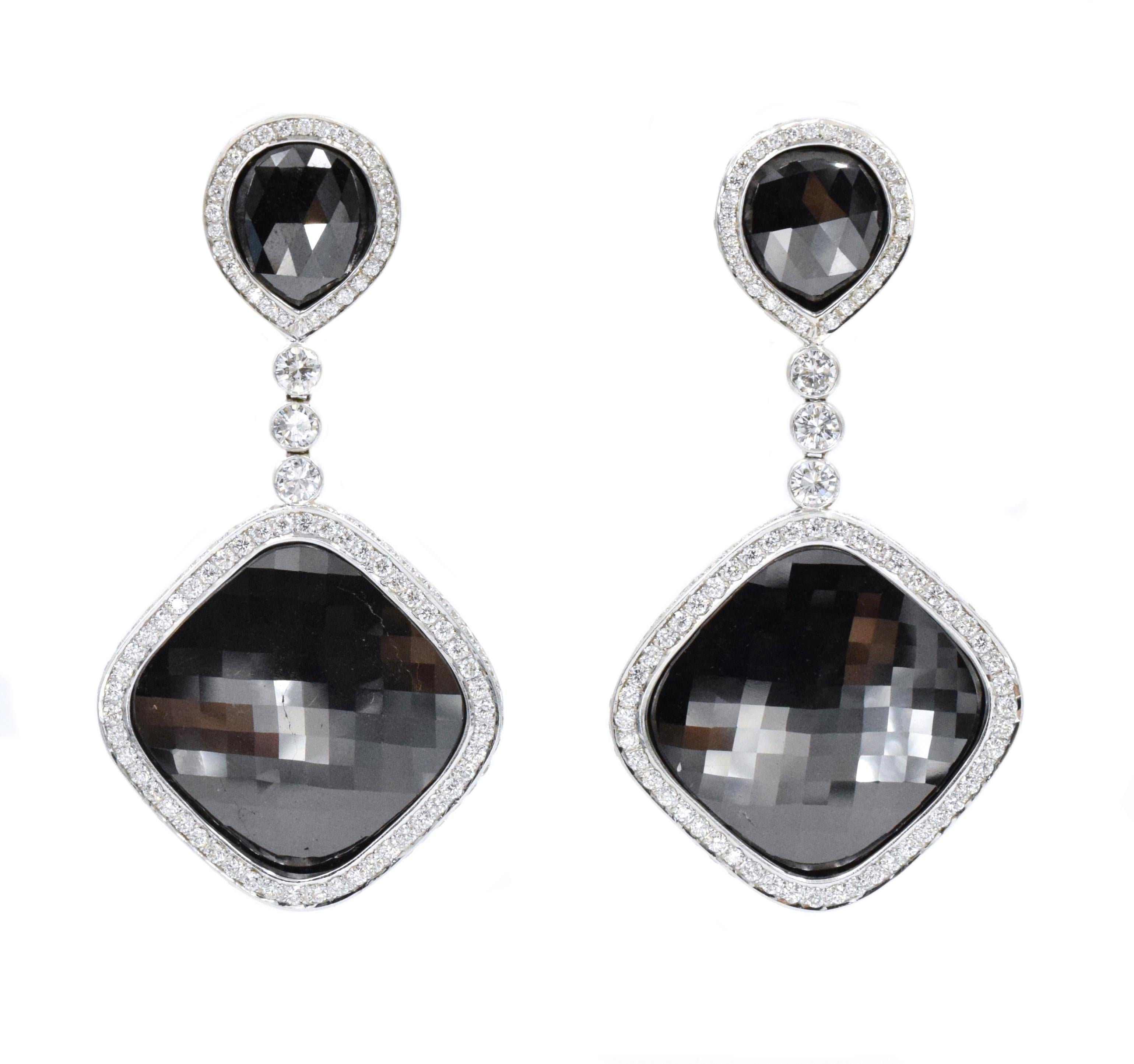 Contemporary NALLY Black Rose Cut Diamond Pendant Earrings For Sale