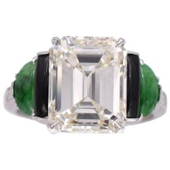 Nally Emerald Shape Diamond Ring with Jade and Onyx
