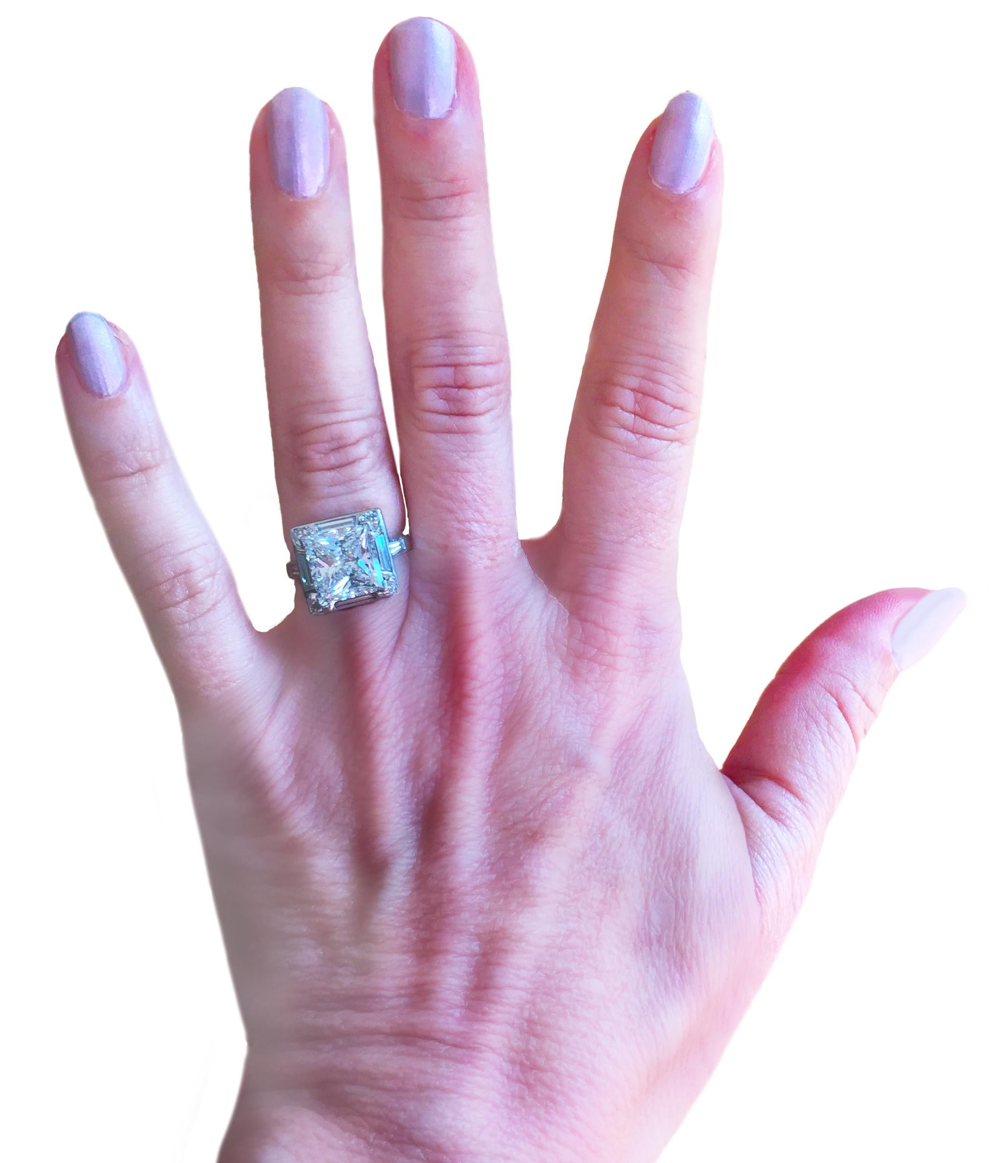 Princess Cut NALLY GIA 4.01 Princess Diamond  Ring in platinum. For Sale