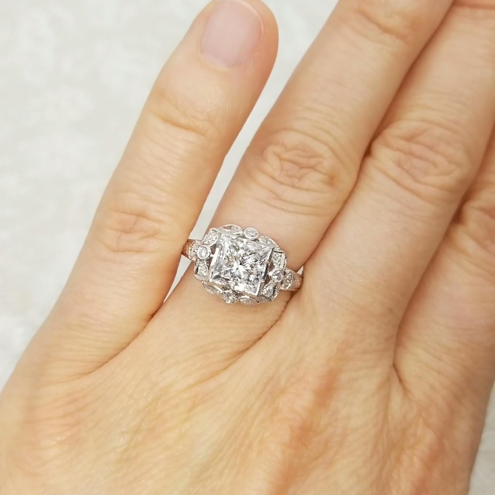Art Deco NALLY   G.I.A. Certified Princess Cut Diamond  Ring.  For Sale
