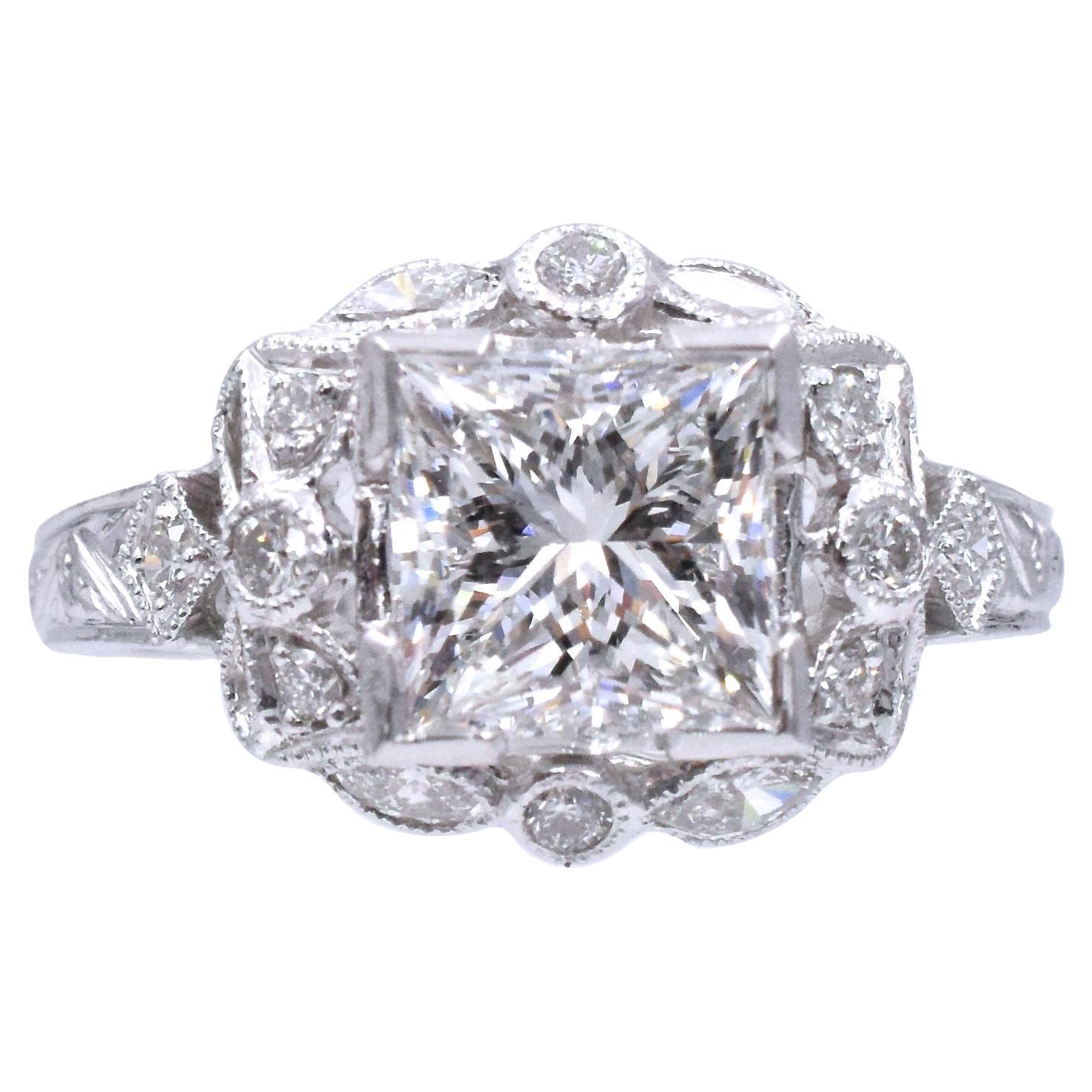 NALLY   G.I.A. Certified Princess Cut Diamond  Ring.  For Sale