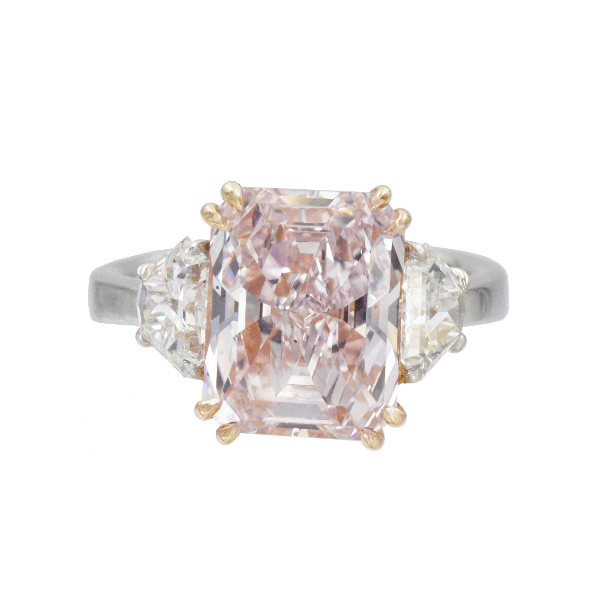 Square Cut NALLY  GIA  Fancy Pink Color Diamond Ring For Sale