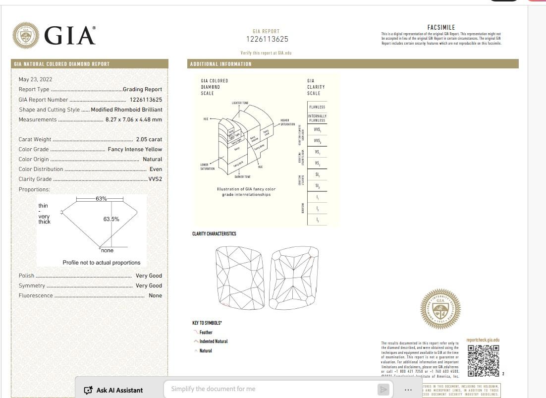 NALLY  Bague en diamant de couleur jaune fantaisie intense certifié GIA en vente 6