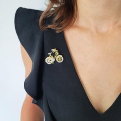 NALLY JEWELS  Diamond  Bicycle Brooch In 18k Yellow Gold
