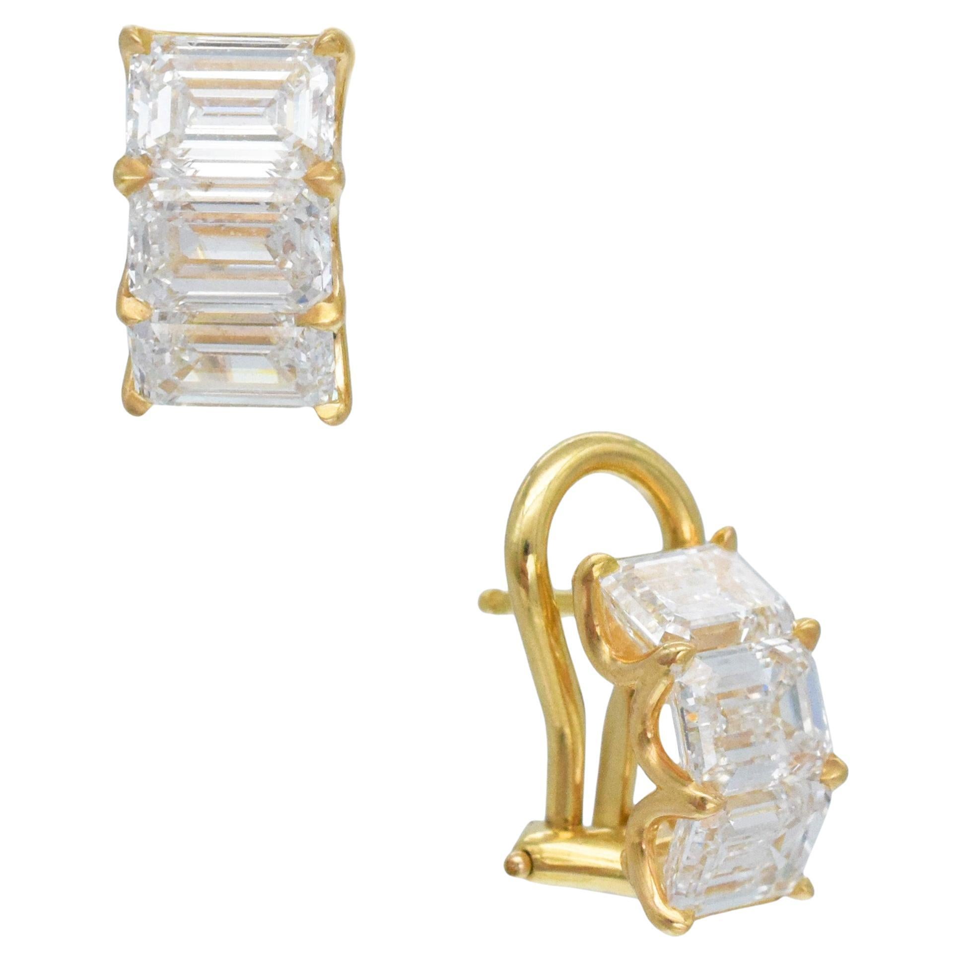 NALLY JEWELS Emerald Cut Diamond huggie Earrings In 18 For Sale