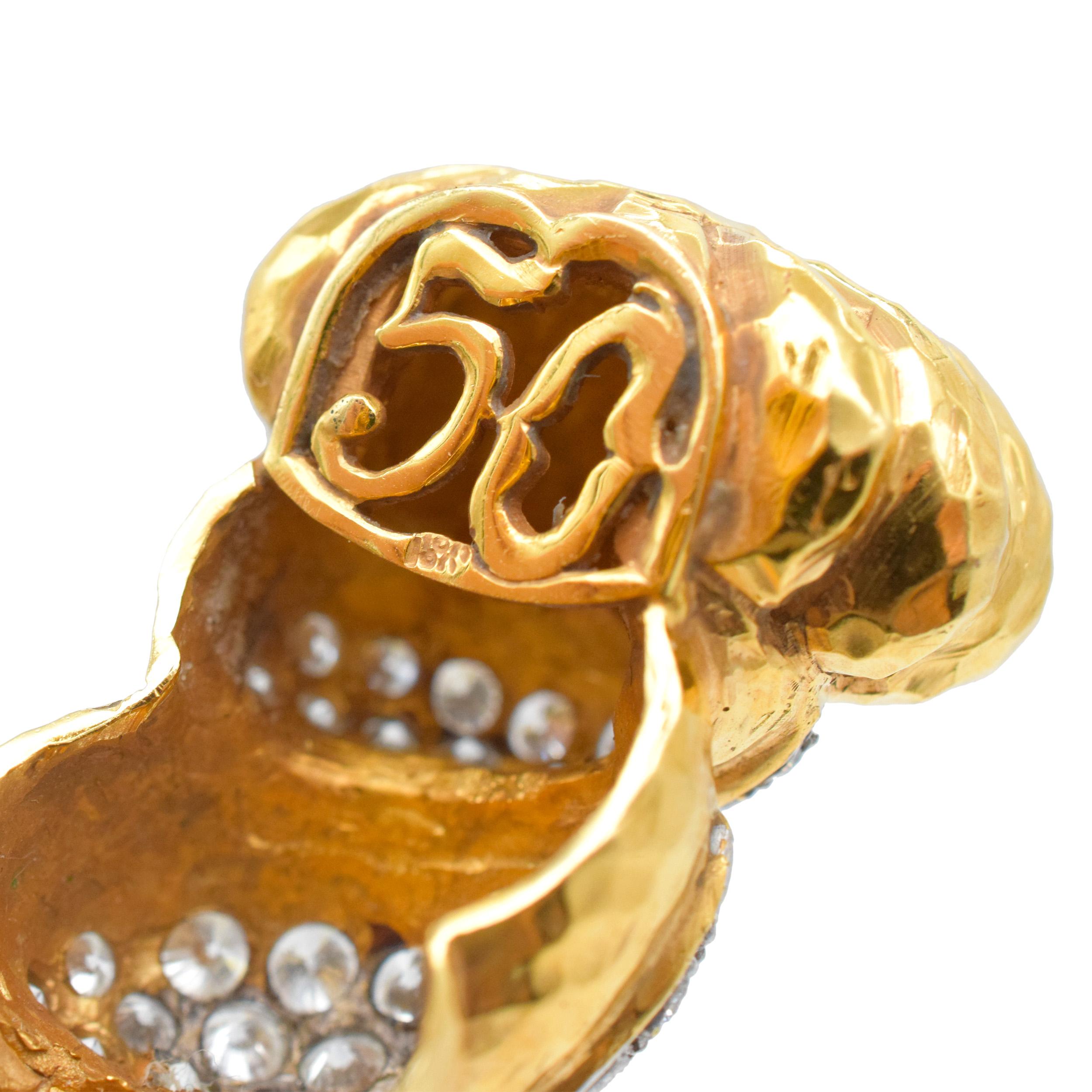 NALLY  Jewell Bracelet manchette en or jaune 18k martelé et diamants en vente 5