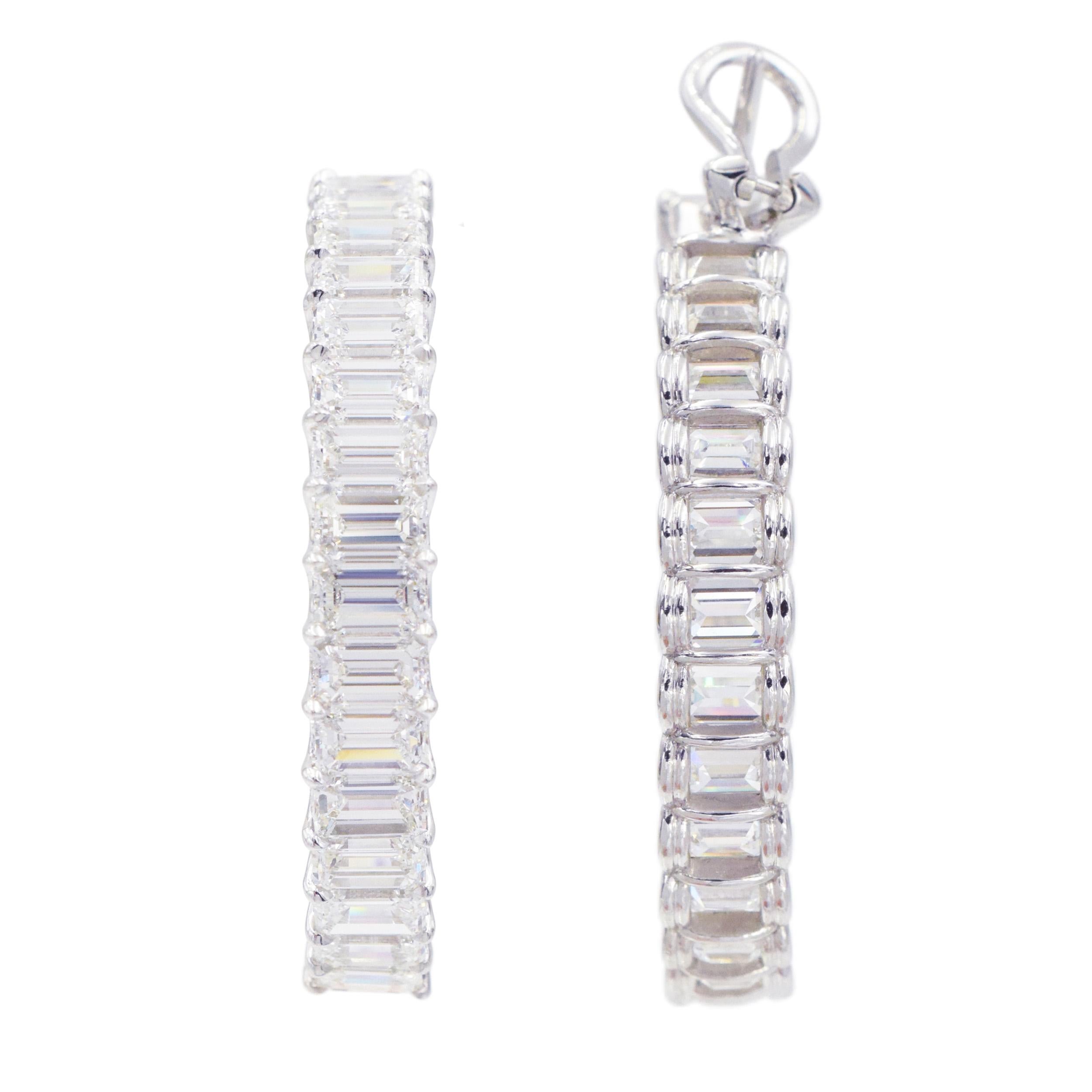 Hoop Earrings Inside-Out with Emerald Cut Diamonds For Sale 2