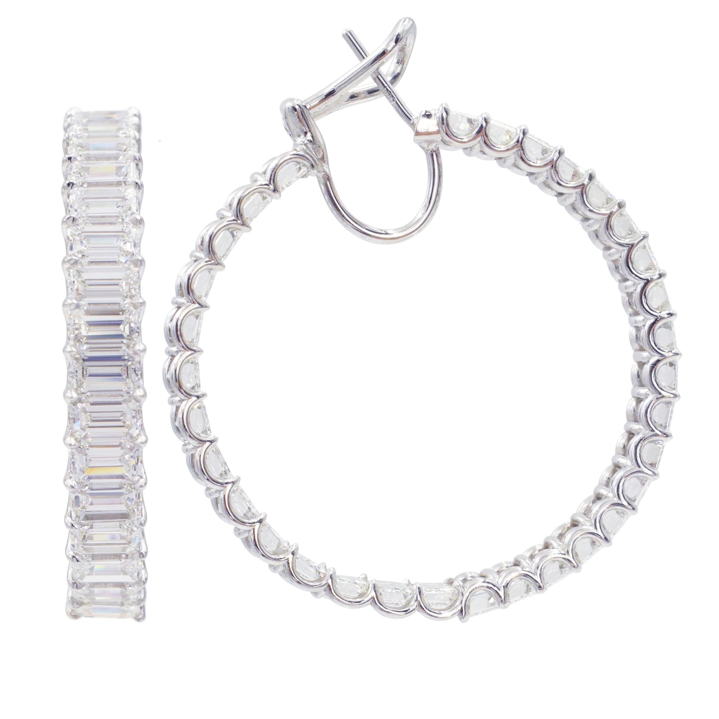 Hoop Earrings Inside-Out with Emerald Cut Diamonds For Sale 3