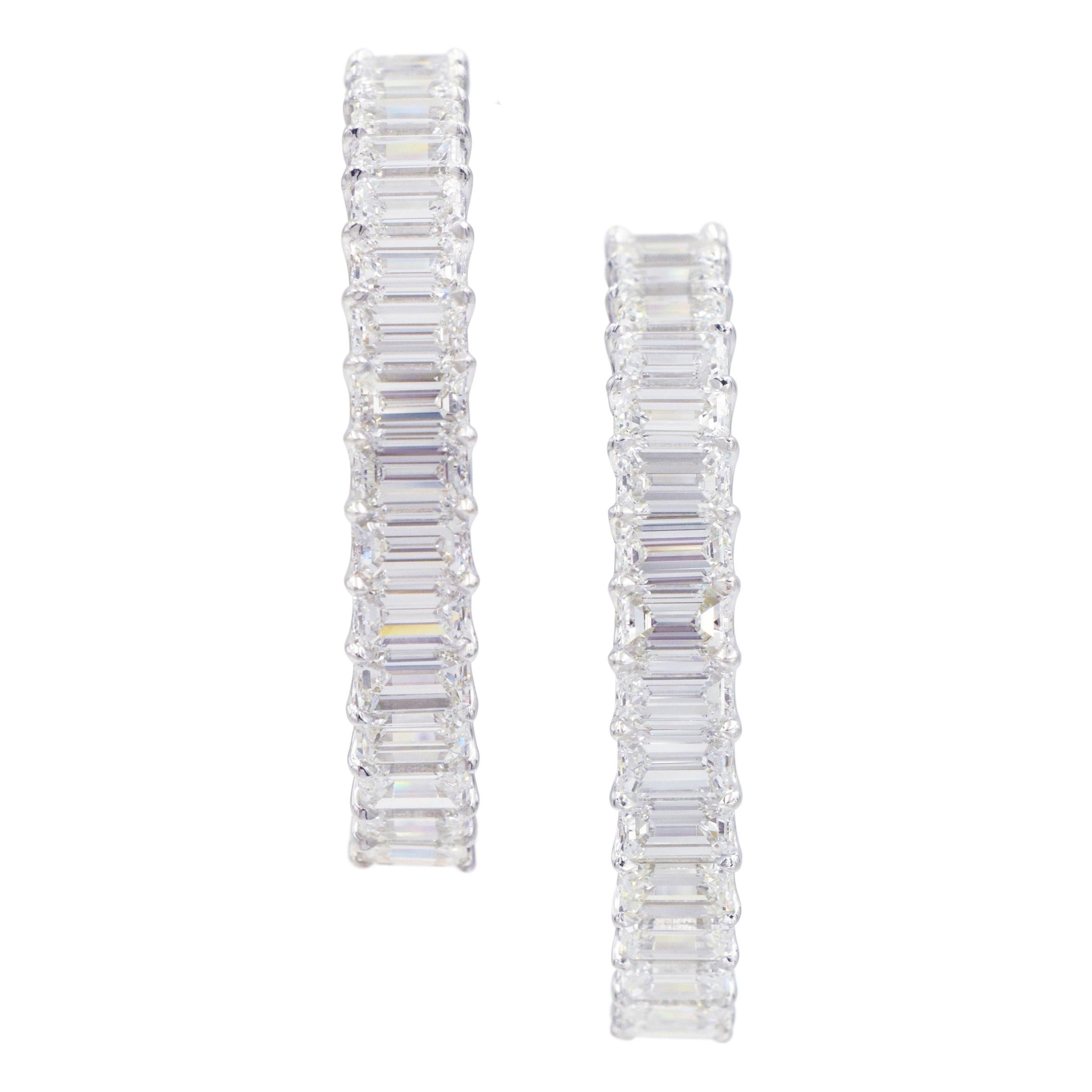 Hoop Earrings Inside-Out with Emerald Cut Diamonds For Sale 4