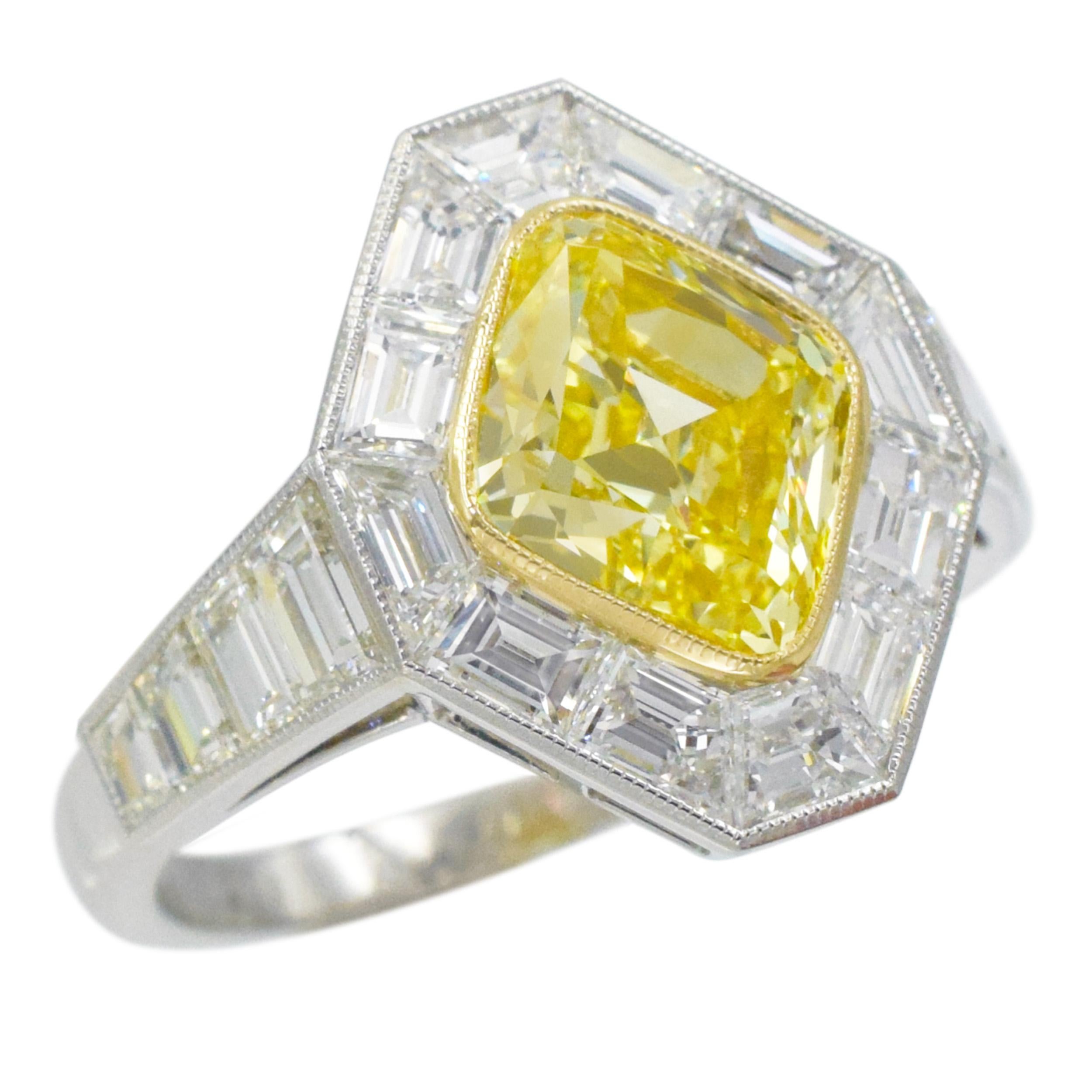 NALLY  Intense Fancy Yellow Color GIA Certified Diamond Ring For Sale 3
