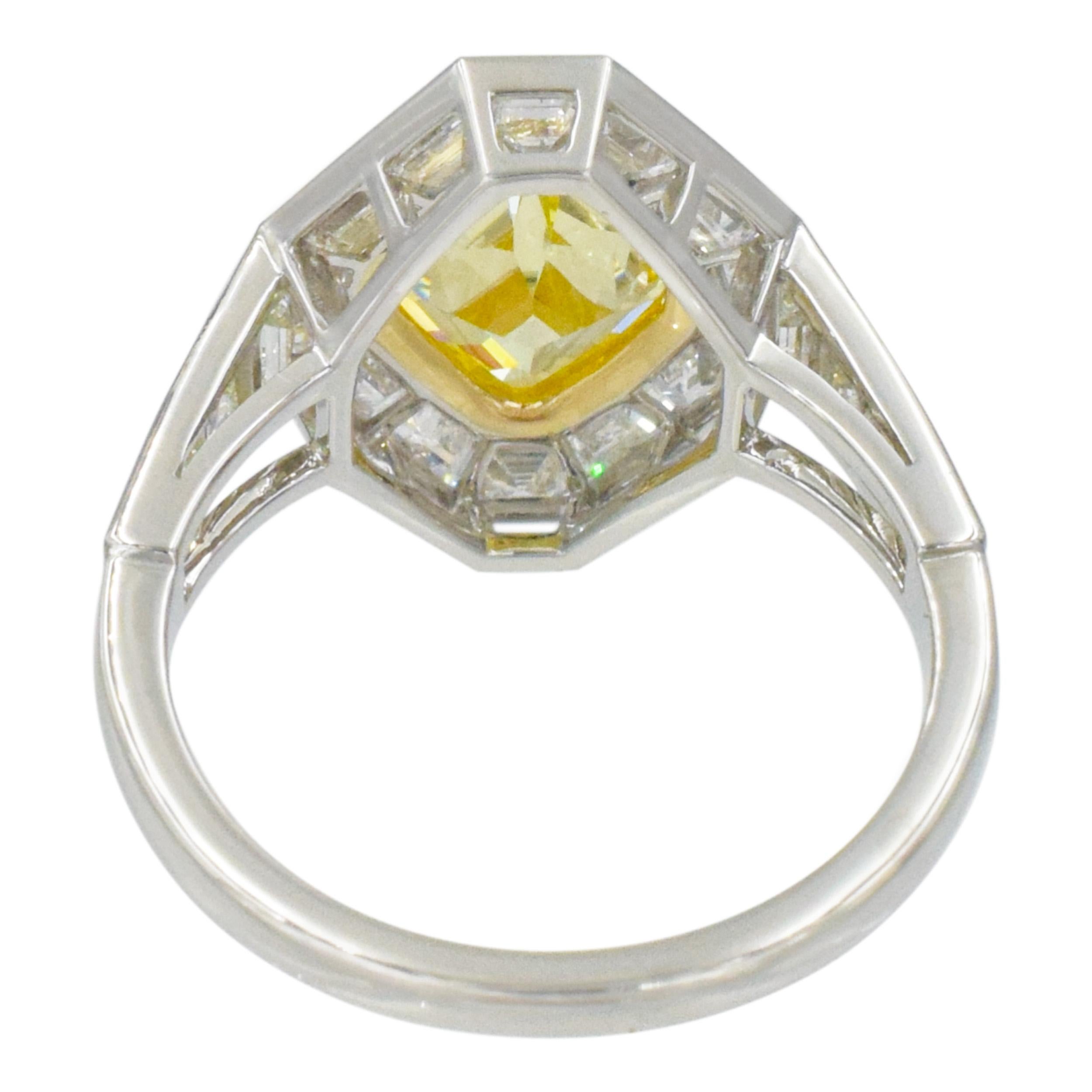 Square Cut NALLY  Intense Fancy Yellow Color GIA Certified Diamond Ring For Sale