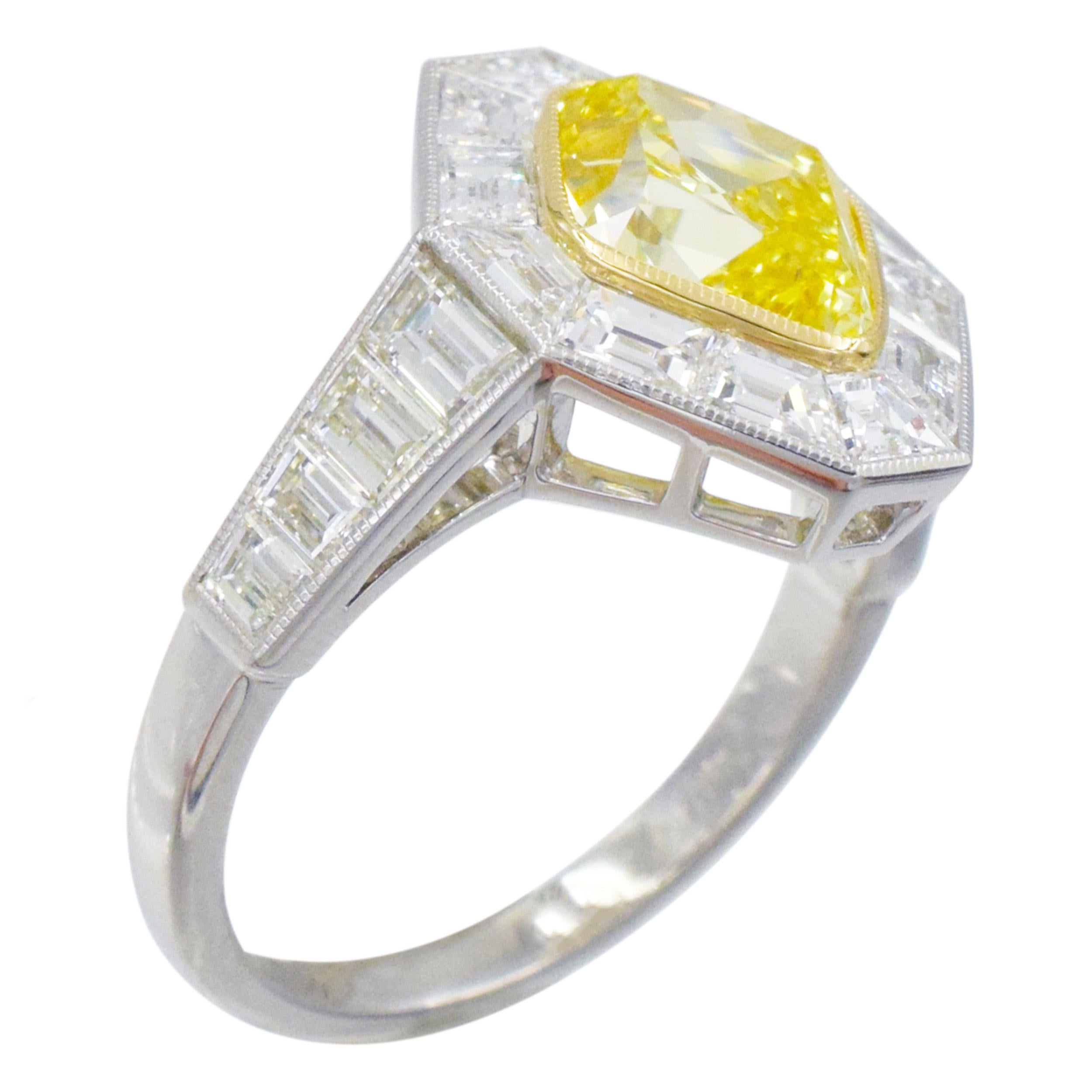 NALLY  Intense Fancy Yellow Color GIA Certified Diamond Ring In Excellent Condition For Sale In New York, NY