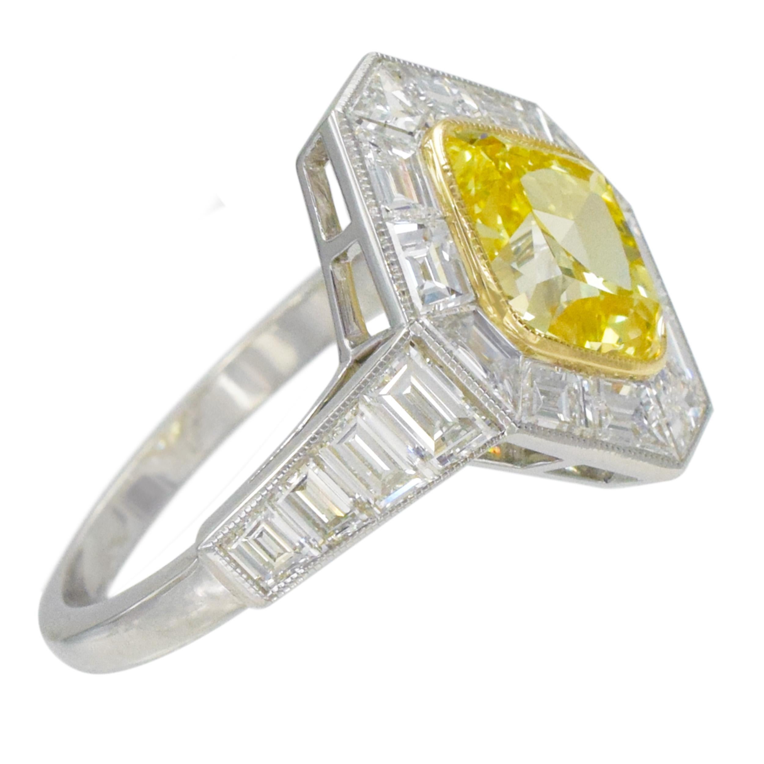 NALLY  Intense Fancy Yellow Color GIA Certified Diamond Ring For Sale 1