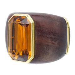 NALLY JEWELS large Impressive Citrine & Gold Wide Wooden Cuff Bracelet.