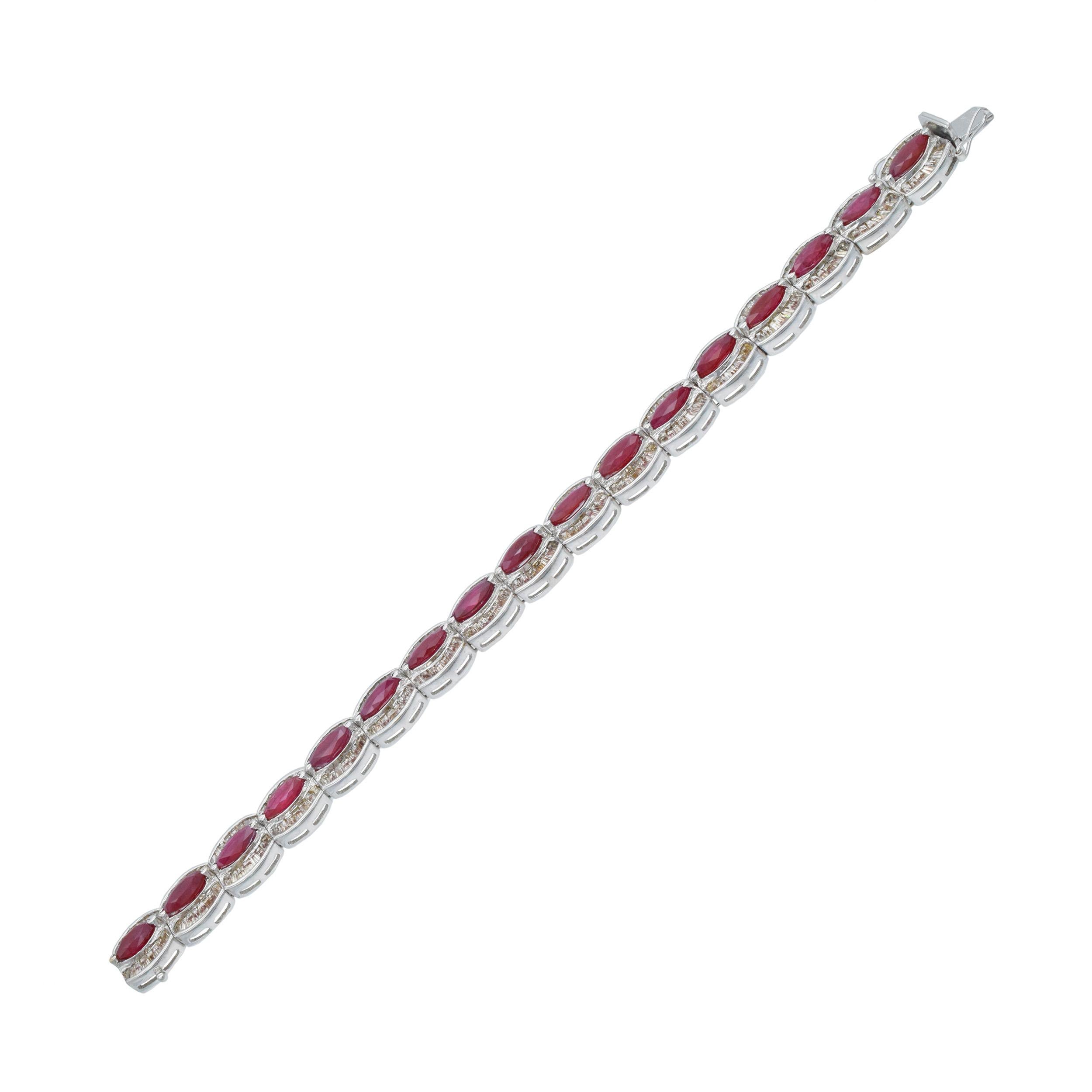 Baguette Cut NALLY JEWELS  Ruby And Diamond Bracelet In 18k For Sale