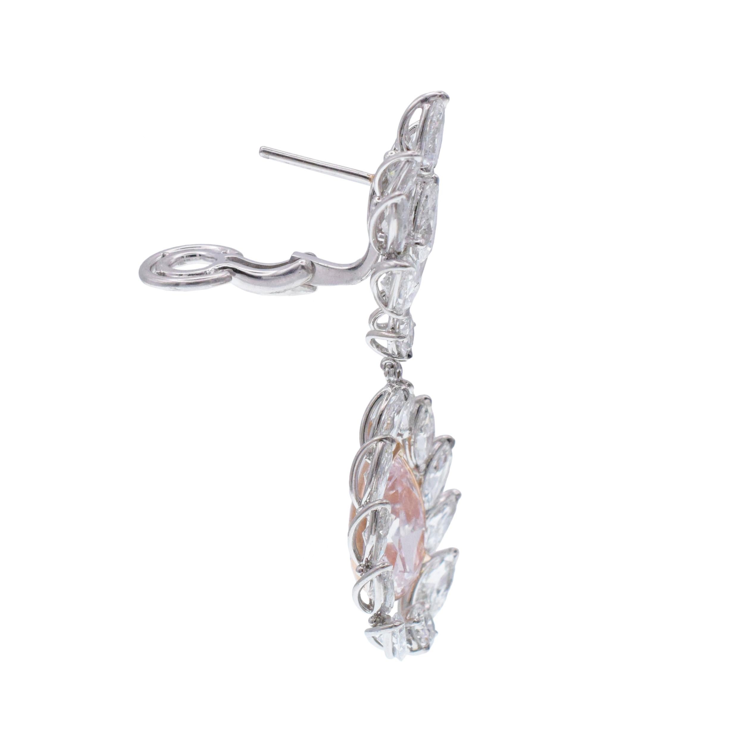 Romantic Nally Magnificent GIA Cert Natural Pink Diamond Platinum Earrings For Sale
