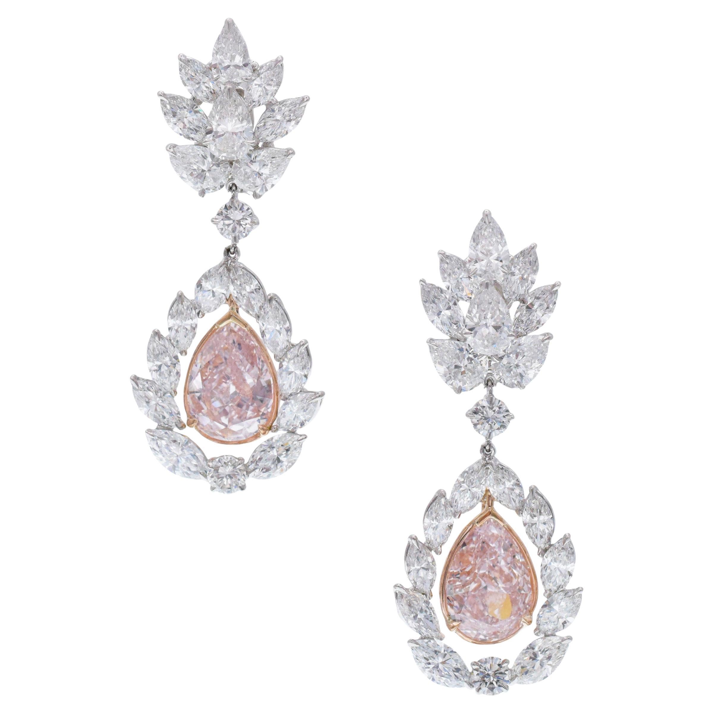 Nally Magnificent GIA Cert Natural Pink Diamond Platinum Earrings For Sale