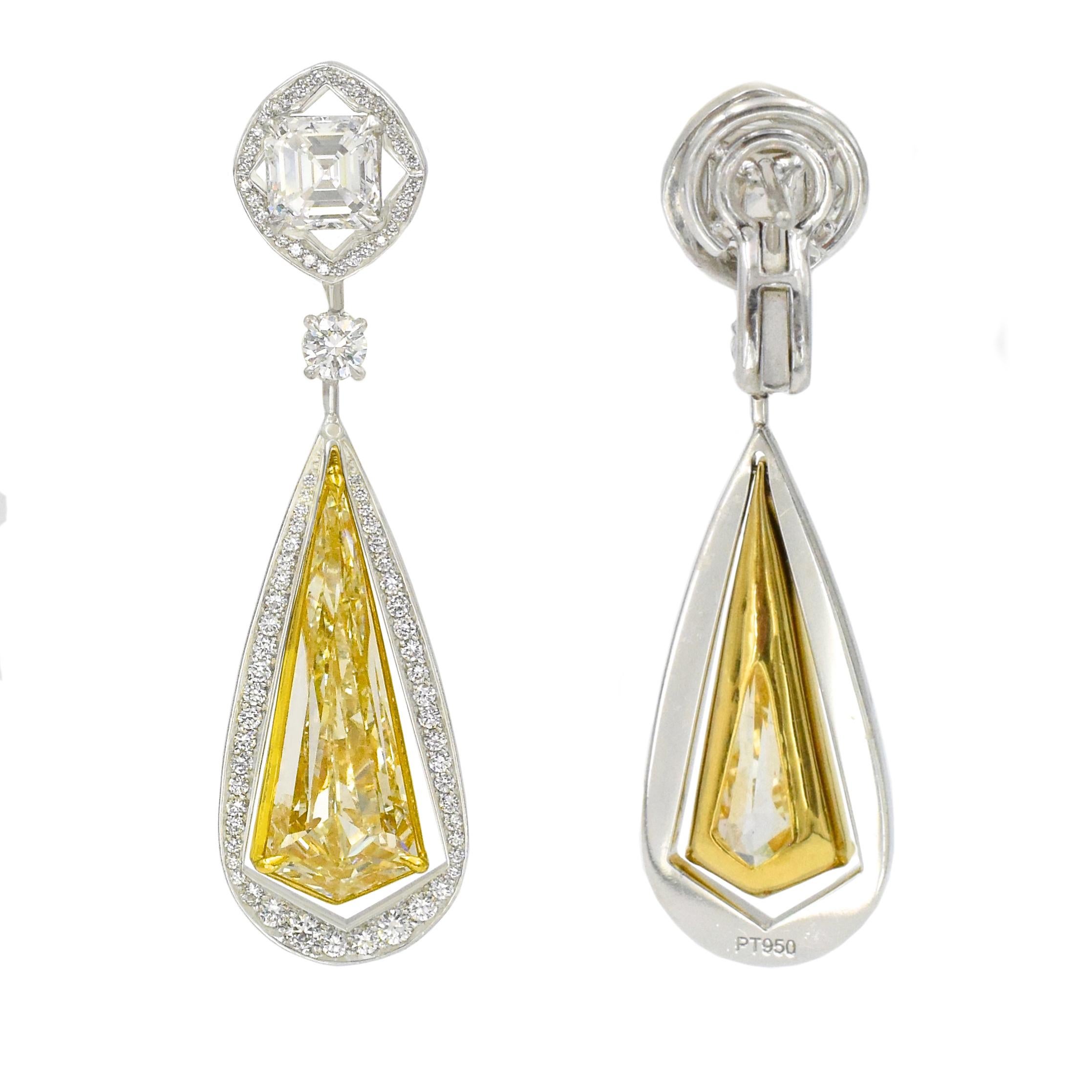 NALLY Unique 10.49 Carat Fancy Yellow Diamond Gold Drop Earrings For Sale 1