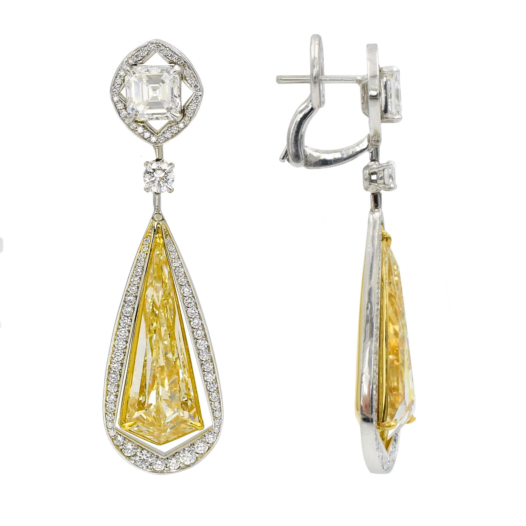 Contemporary NALLY Unique 10.49 Carat Fancy Yellow Diamond Gold Drop Earrings For Sale