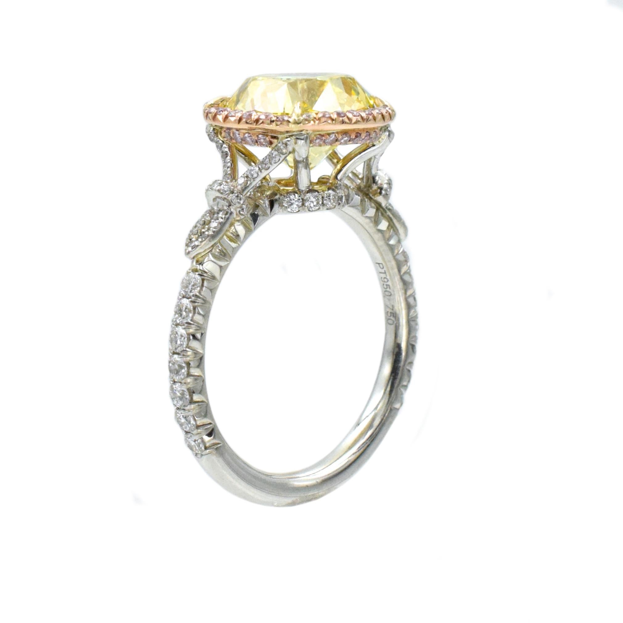 Round Cut NALLY  GIA Vivid Intense Yellow Color Diamond Ring 