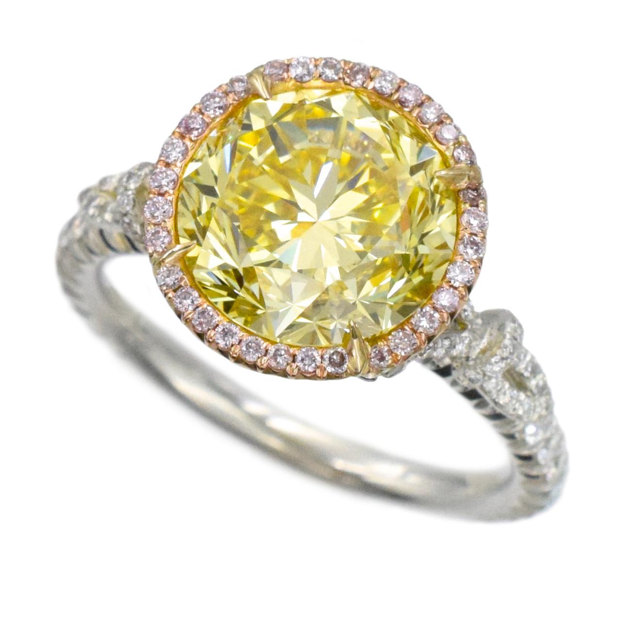 NALLY  GIA Vivid Intense Yellow Color Diamond Ring 