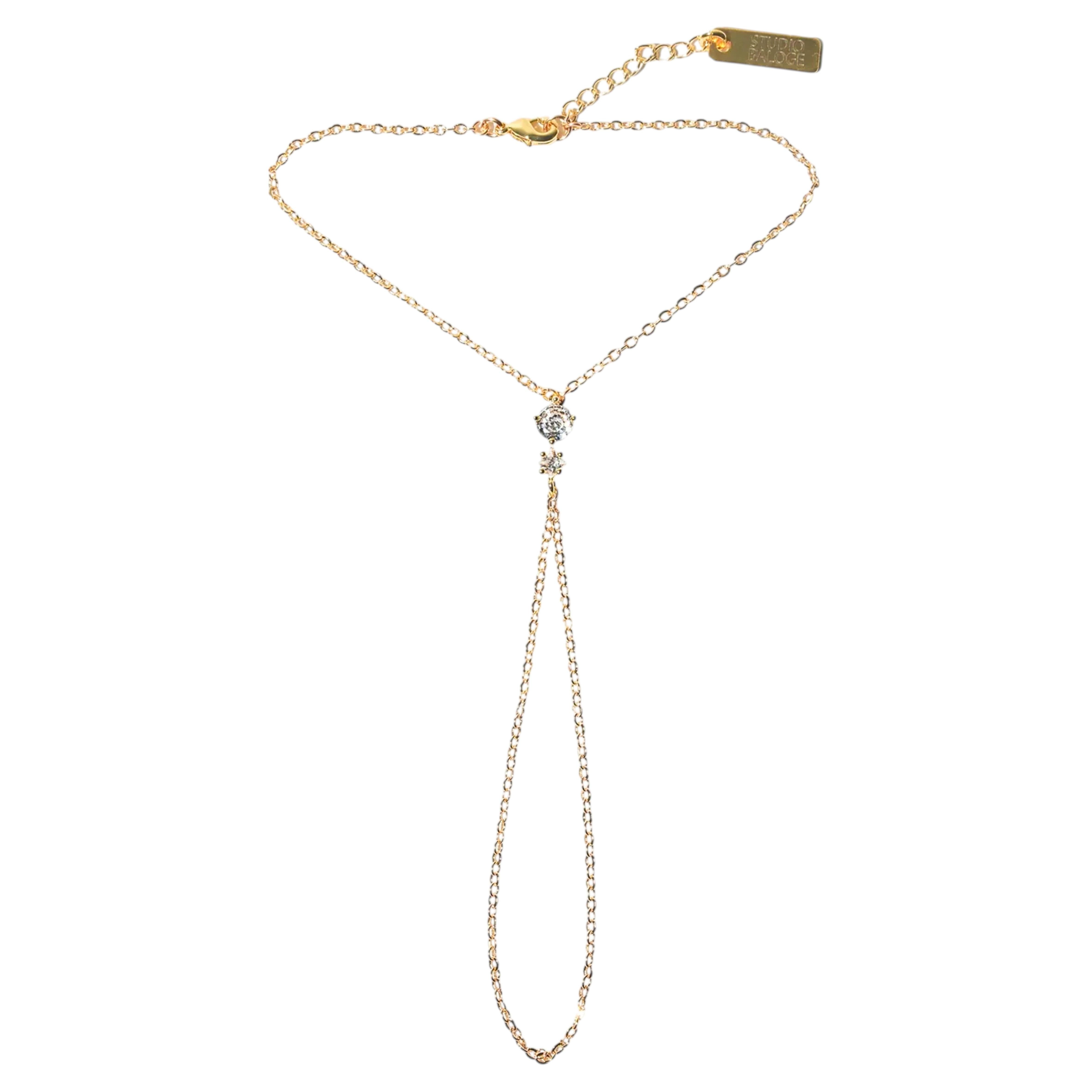 Nalya V-Line 14K Gold-Filled Hand Chain with Central Crystal Accent