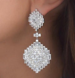 Nam Cho 18KT WG 4.00Ct Diamond & 14.00Ct White Sapphire Hanging Earrings