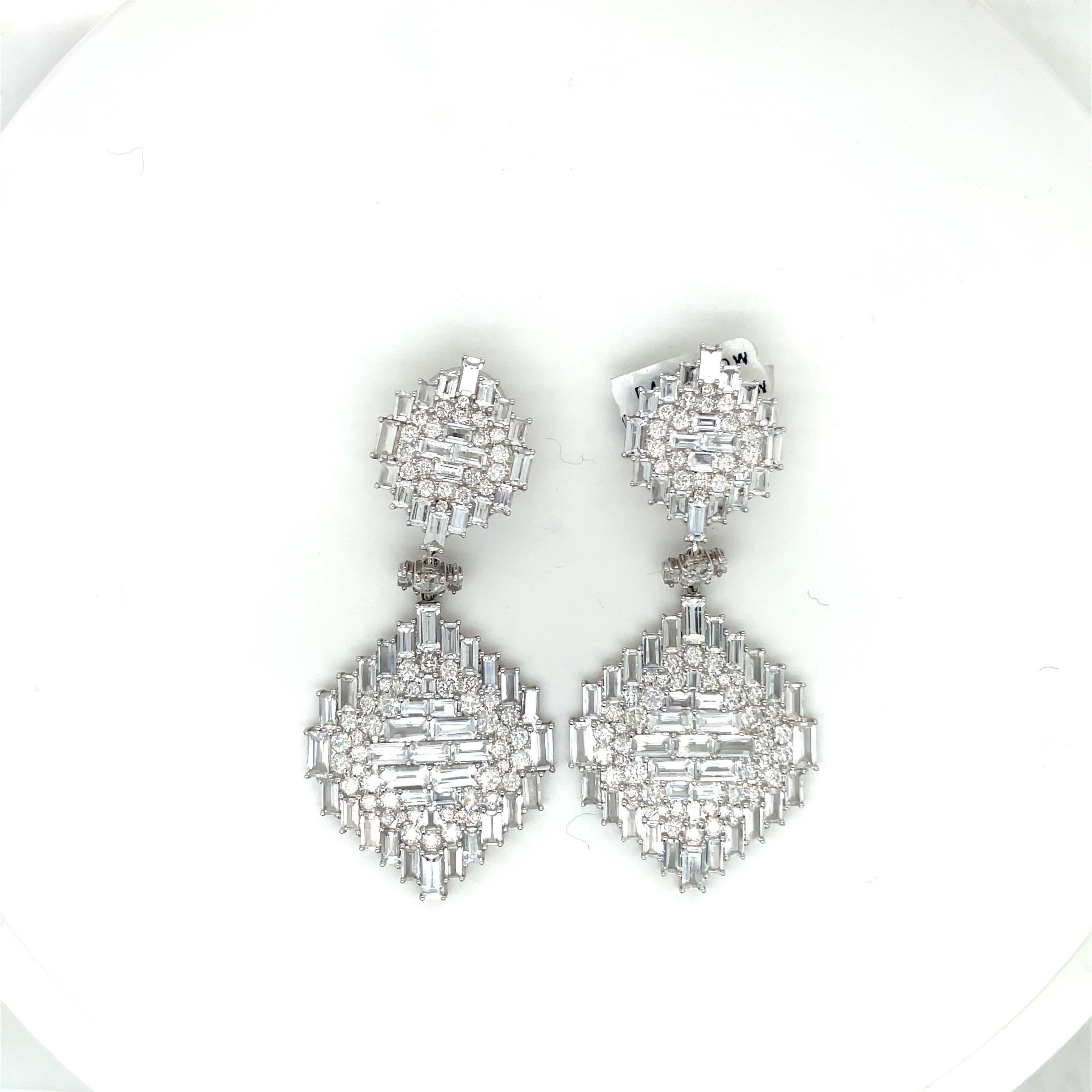 Modern Nam Cho 18KT WG 4.00Ct Diamond & 14.00Ct White Sapphire Hanging Earrings For Sale