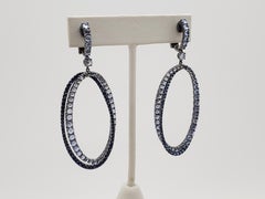 Nam Cho 8.00 CT Blue Sapphire 18K White Black Gold Double Hoop Earrings