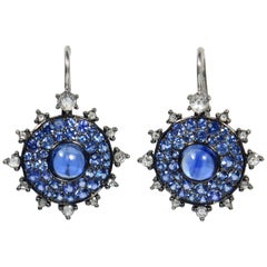 Nam Cho Bullseye Kyanite Sapphire Diamond Gold Earrings