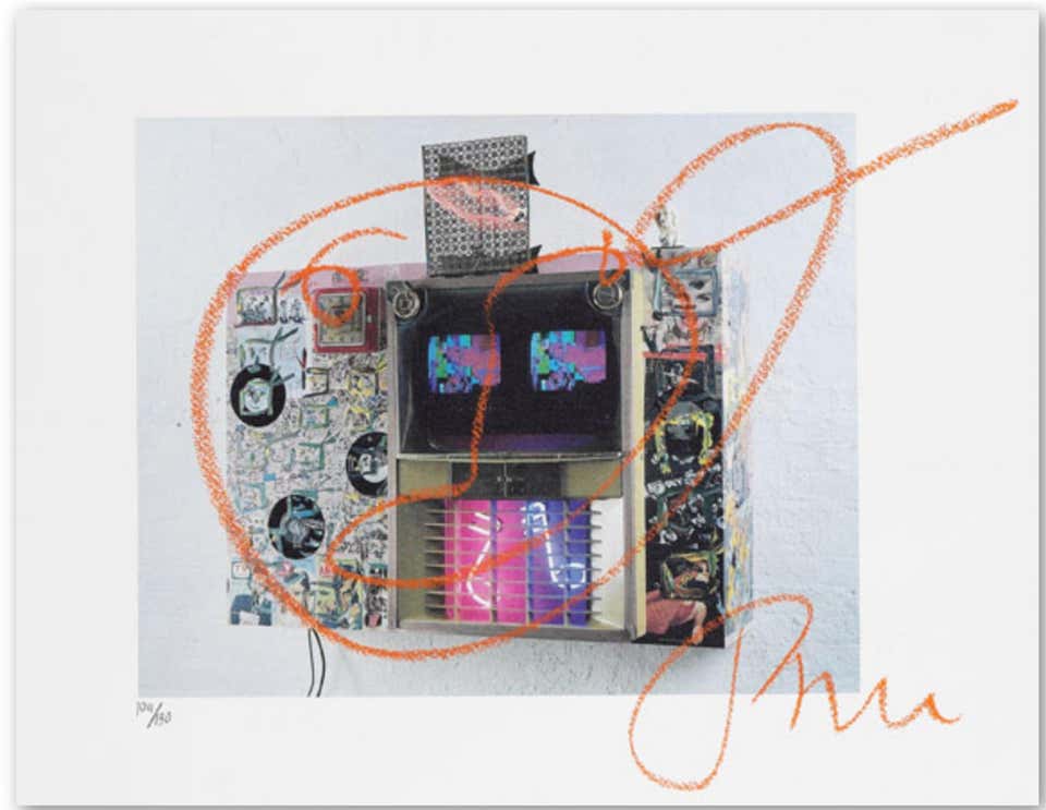 Nam June Paik -Plate Six from Novecento, Mixed media with chalk pastel, Signed/N