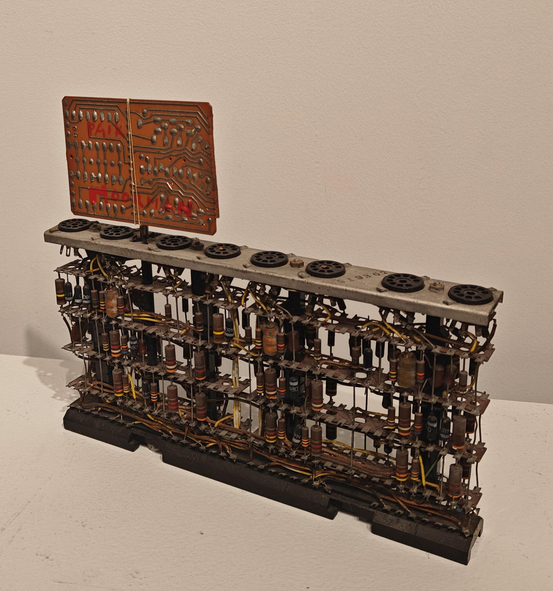 Nam June Paik and Charlotte Moorman
Happy New Year, circa 1970
Signed by both artists
Electronic circuit board
8 1/4 x 9 1/4 x 1 1/4 inches


Nam June Paik (1932–2006), internationally recognized as the "Father of Video Art," created a large body of