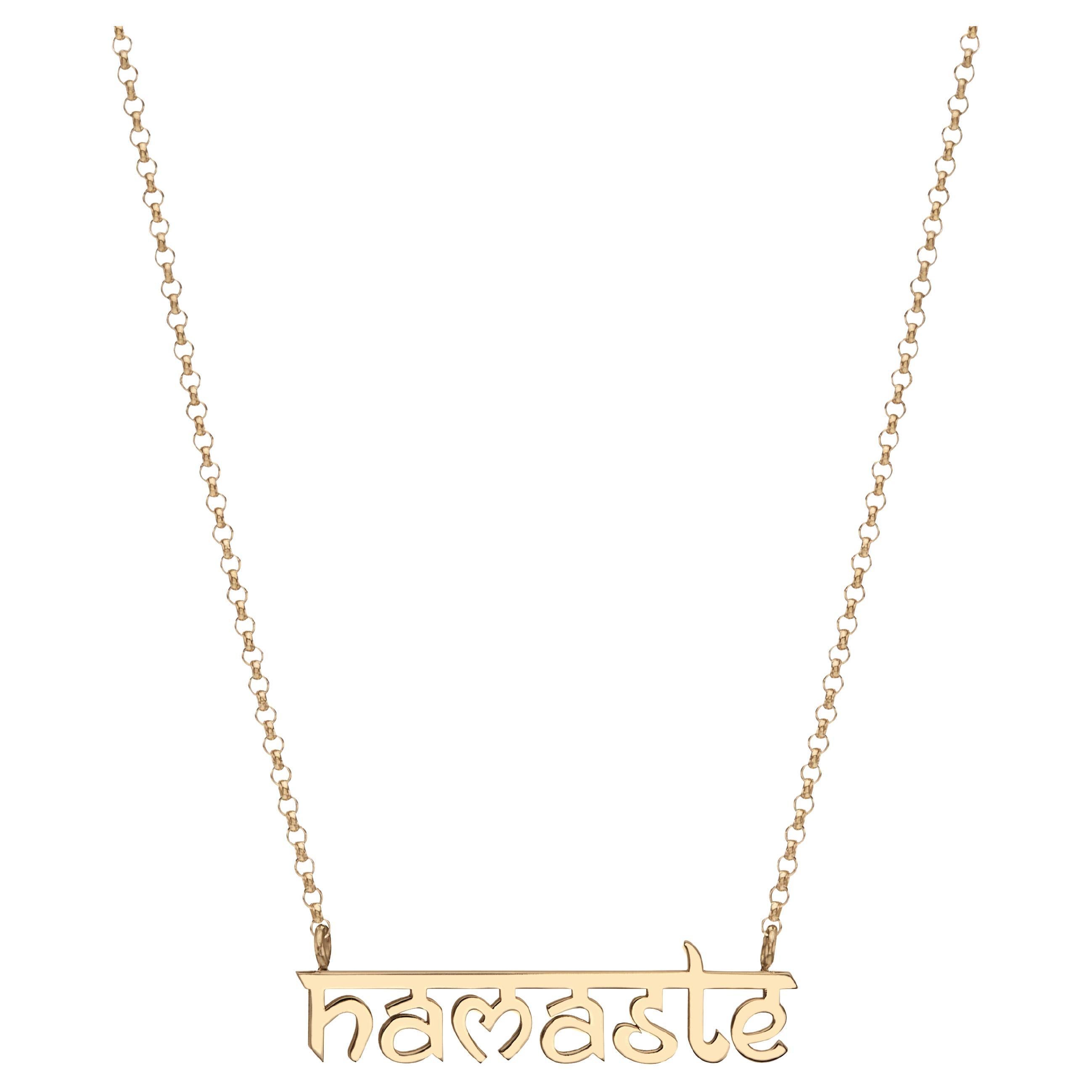 Handcrafted Pendant Necklace with Namaste in 14Kt Gold Gift for Her