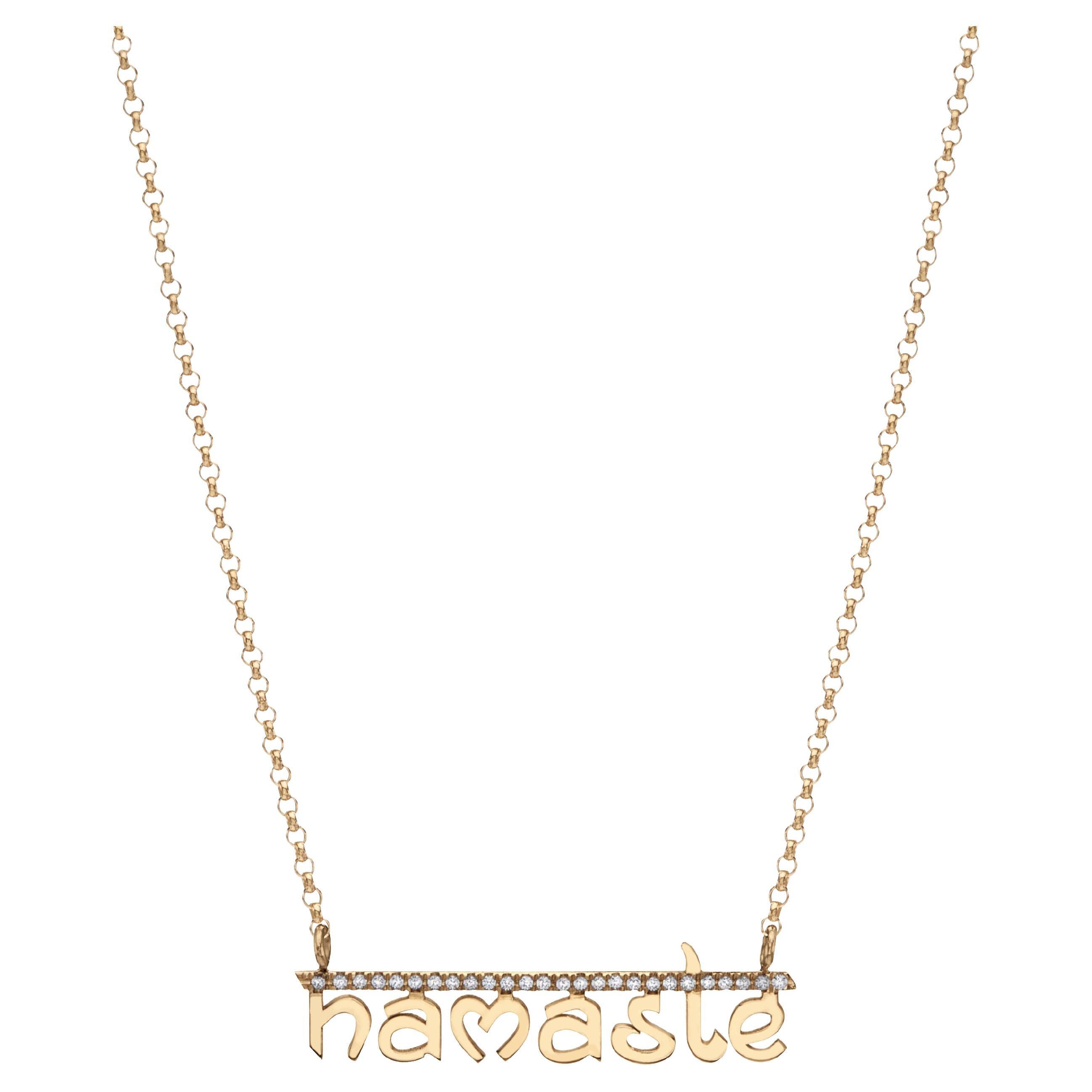 Handcrafted Pendant Necklace with Namaste 14Kt Gold with Brilliant Cut Diamonds