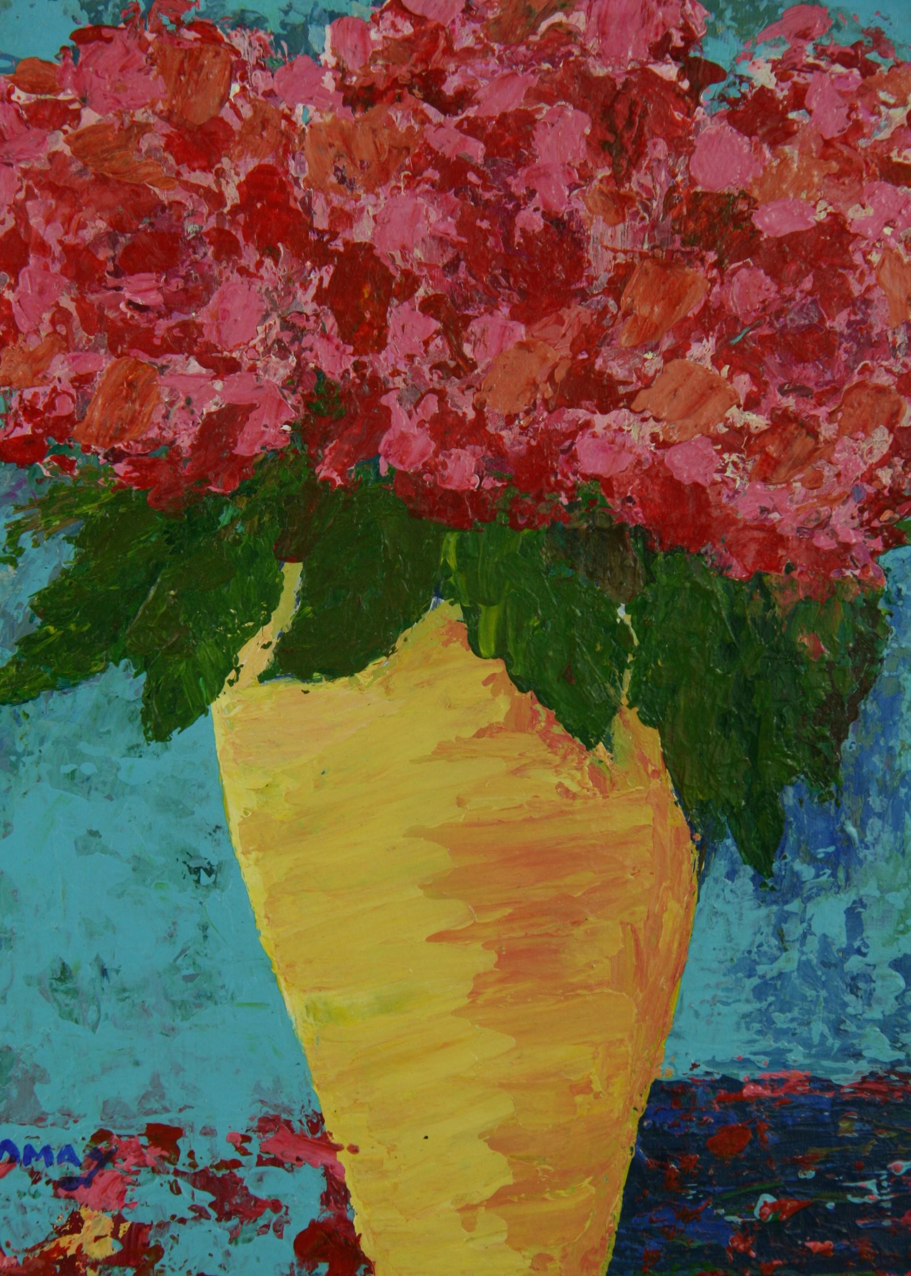 Namay Still-Life Painting - Impressionist Floral Acrylic Painting Hydrangea Flower Bouquet