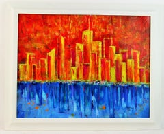 NYC Modern City River View Abstract Landscape