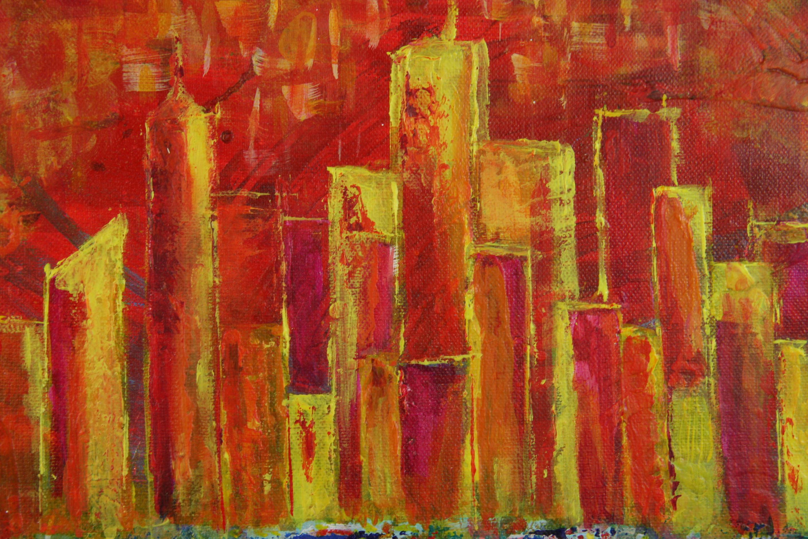 5-3553 Vista città modernista  su tavola d'artista
Incastonata in una cornice in legno vintage dipinta a mano
Dimensioni dell'immagine 13,5x17,5