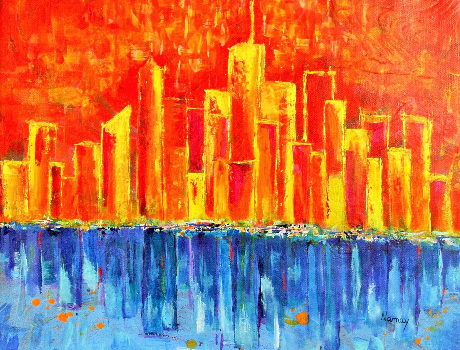 Vintage Modernista di NYC  Skyline  Vista sul fiume  Paesaggio in vendita 1