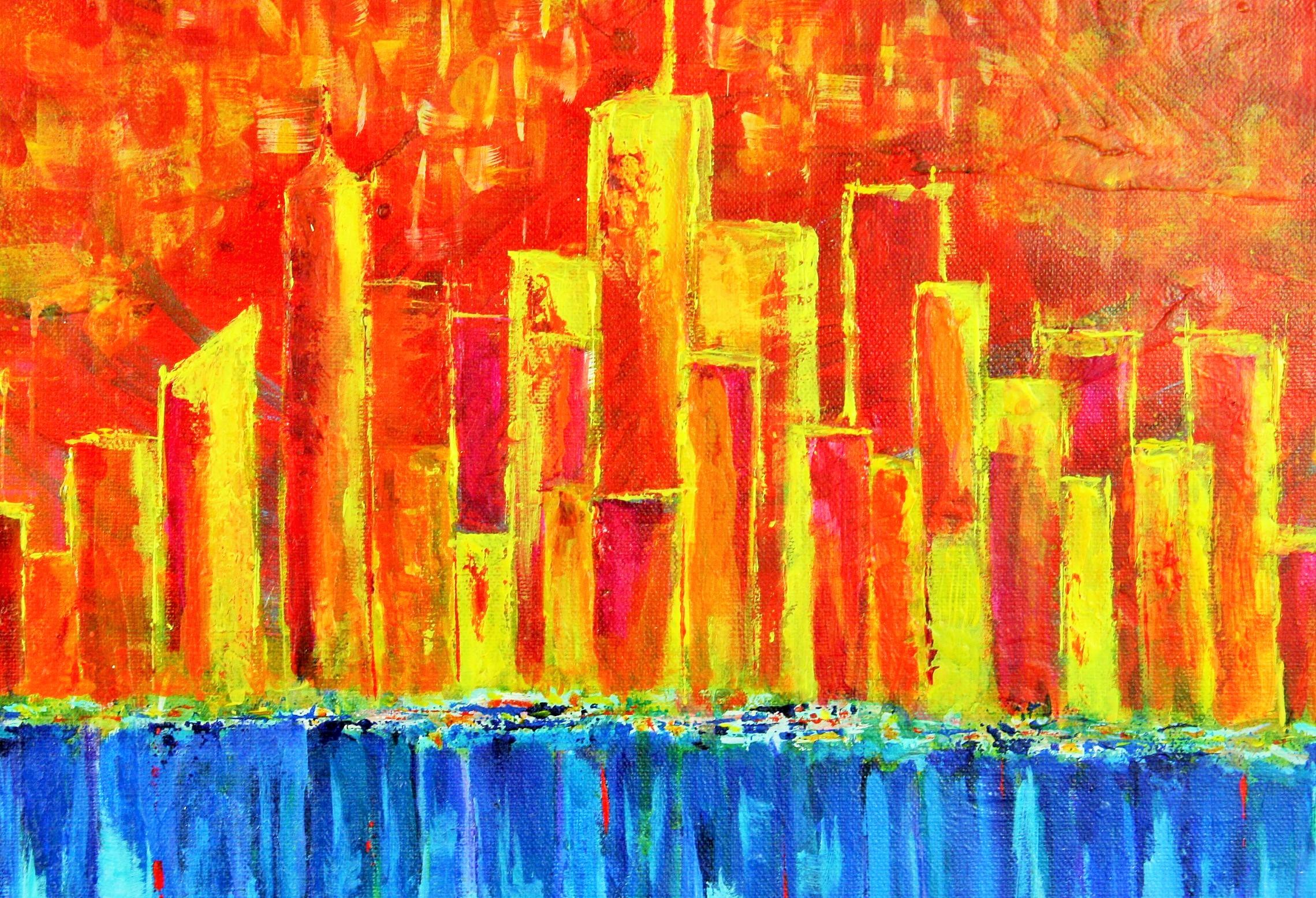 Vintage Modernista di NYC  Skyline  Vista sul fiume  Paesaggio in vendita 2