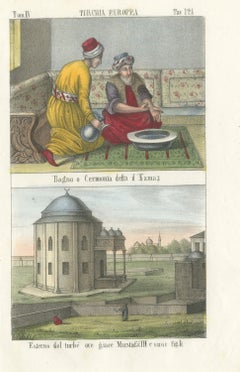 Namaz Ablution and the Tomb of Sultan Mustafa III, Hand Colored, 1842