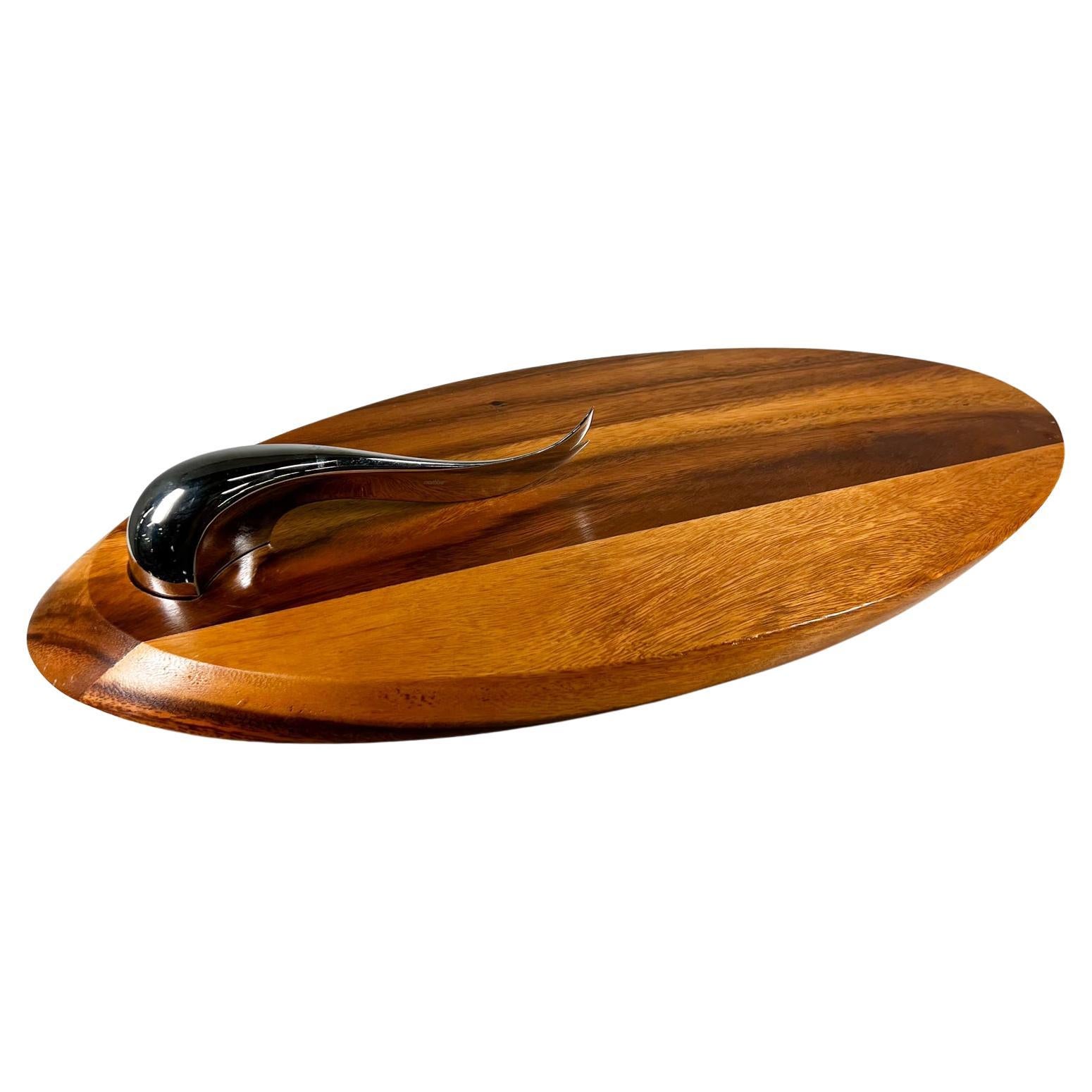 Nambe Swoop Cheese Charcuterie Wood Board with Chrome Knife