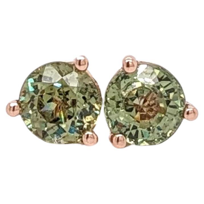 Nambian Demantoid Solitaire Stud Earrings in Solid 14K Rose Gold Round 4mm