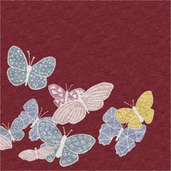 Spirit in the Sky - Red Hand knotted Butterfly Rug. Wool & Silk