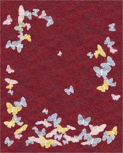 Spirit in the Sky - Red Hand knotted Butterfly Rug. Wool & Silk