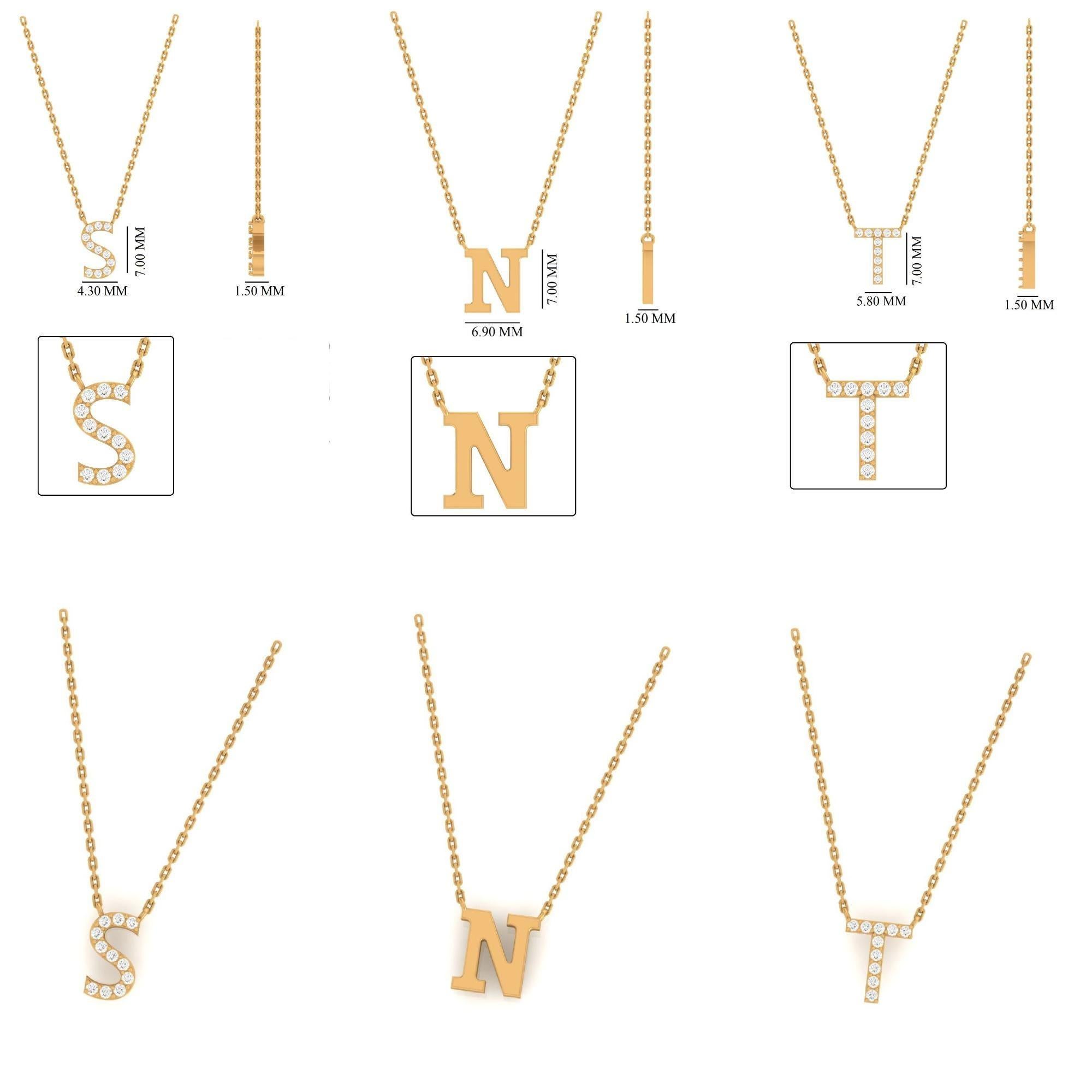 Name Initialen Charme Diamant-Halskette in 14K Solid Gold (zertifiziert) Damen im Angebot