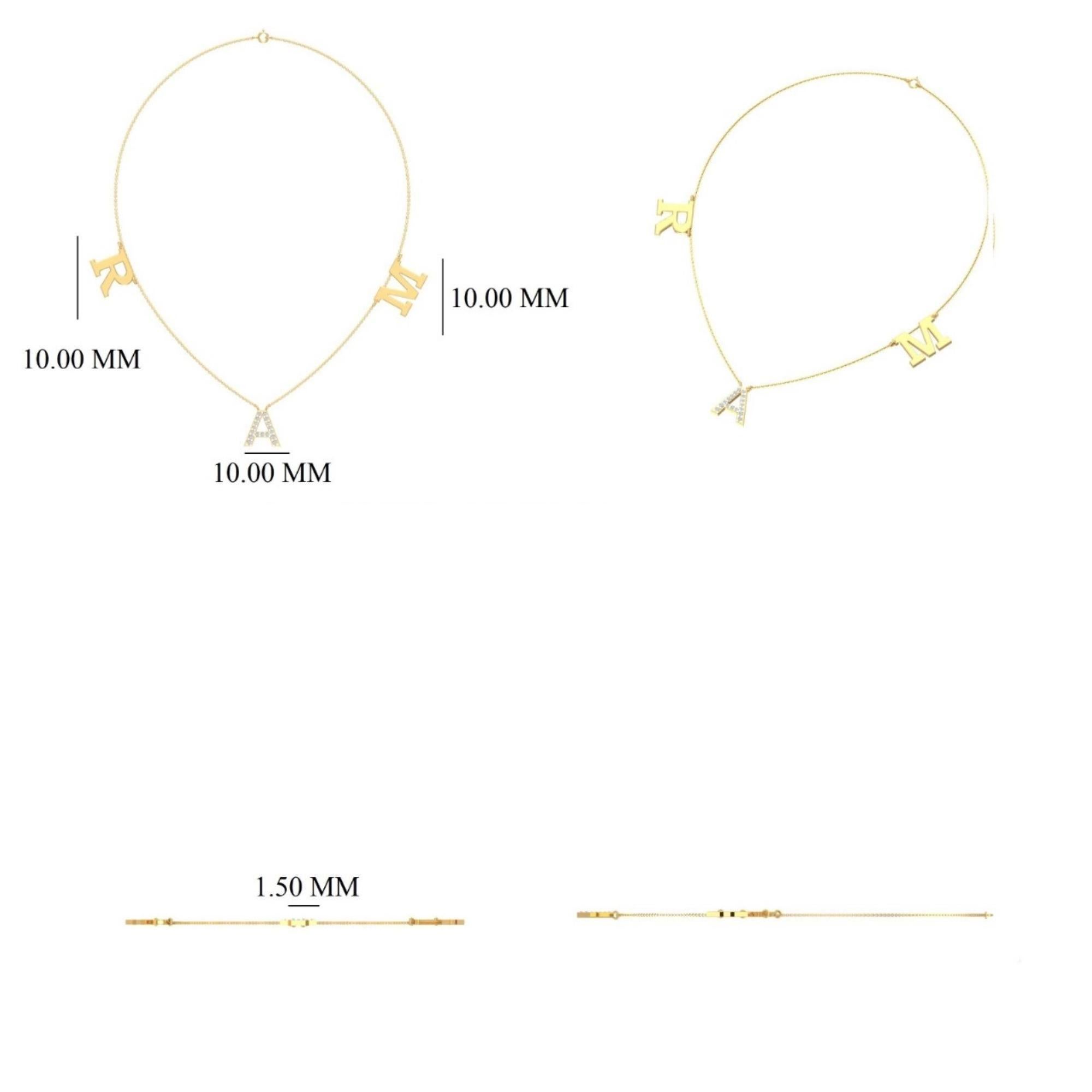 Collana con diamanti con iniziali del nome in oro massiccio 14k (certificato) in vendita 2
