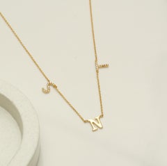 Name Initialen Charme Diamant-Halskette in 14K Solid Gold (zertifiziert)