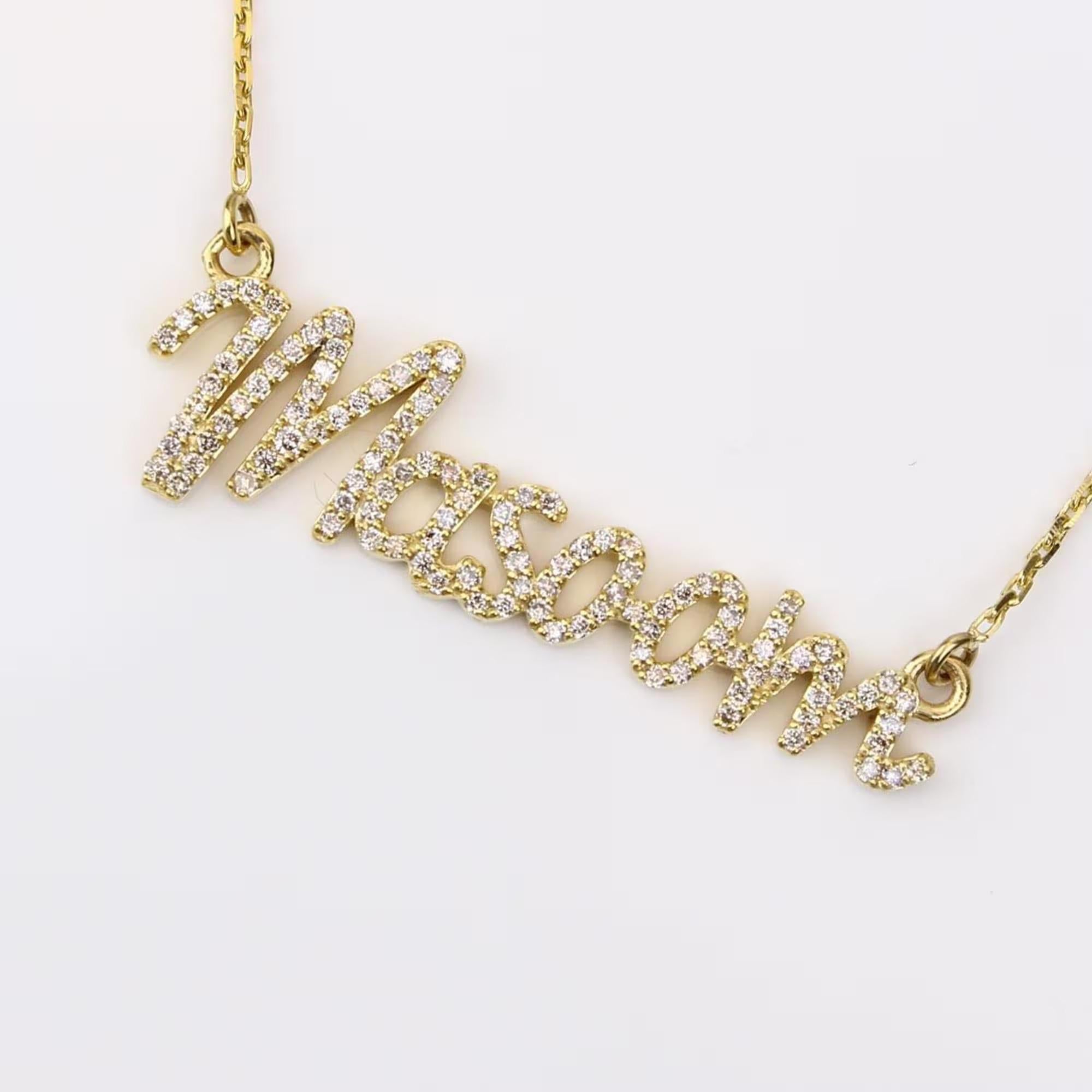 Art Déco Collana di diamanti con lettera del nome in oro massiccio 14k (certificato) in vendita