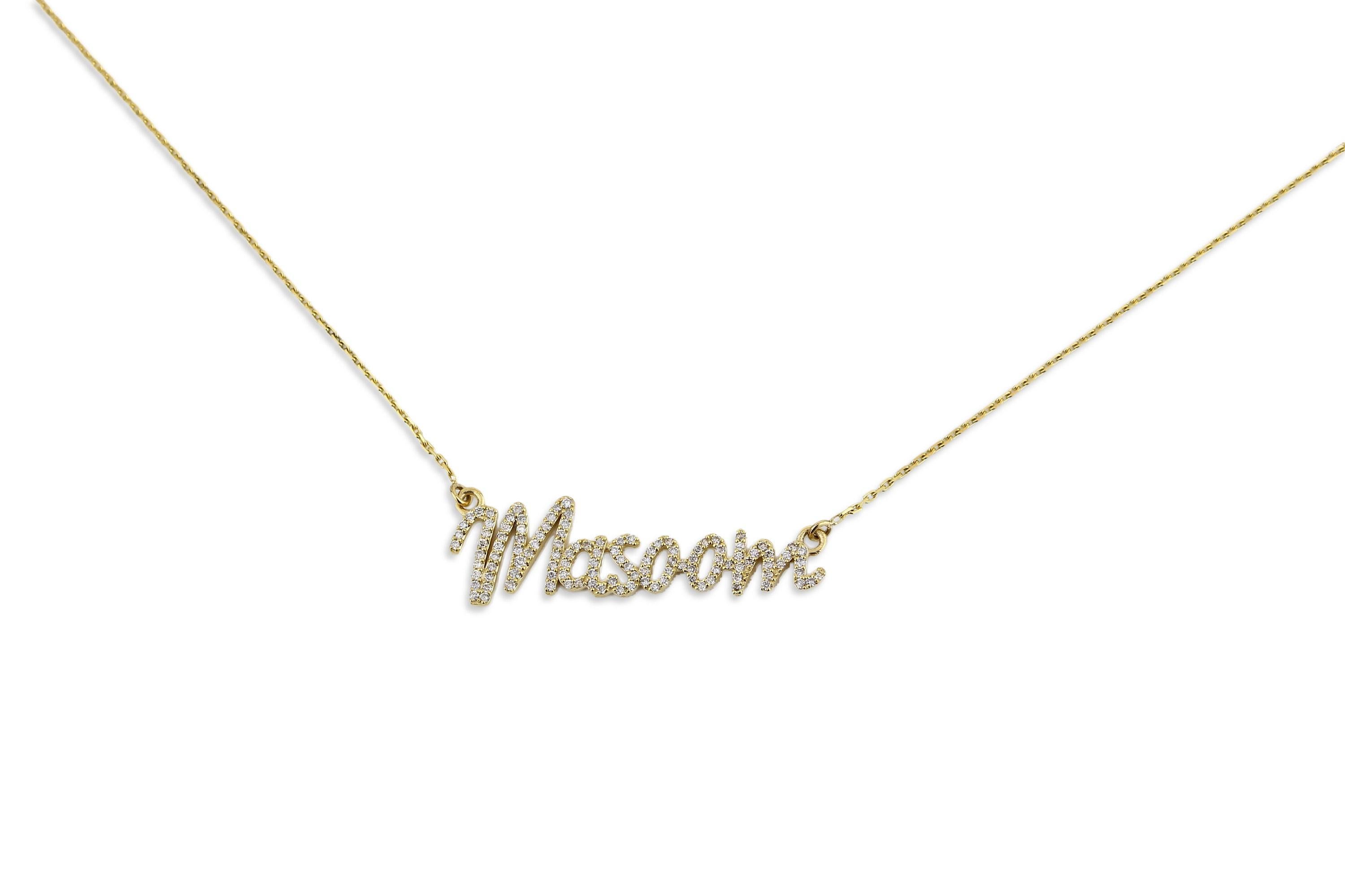 Taglio rotondo Collana di diamanti con lettera del nome in oro massiccio 14k (certificato) in vendita